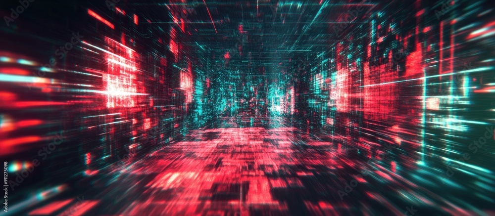 Poster 3d rendered virtual reality text with dynamic screen effects and glitch interference