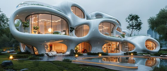 Fototapeta premium A large, modern house with a pool and a garden