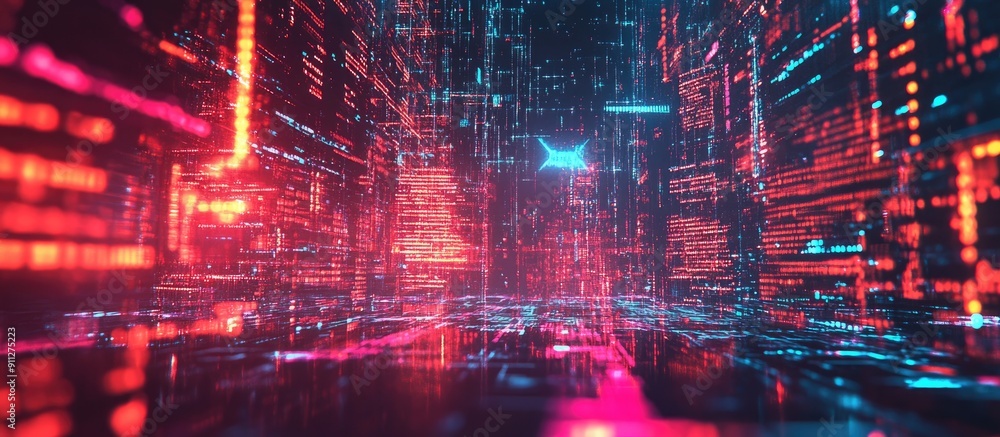 Poster 3d rendering of ai technology text featuring eye catching screen glitches and interference effects
