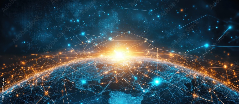 Poster abstract digital background showcasing data technology and global network connections