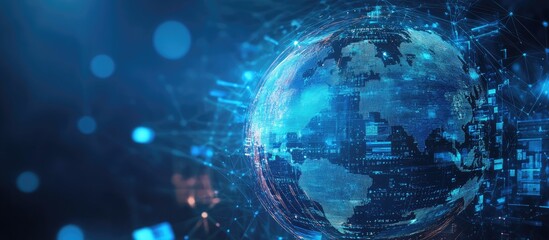 Abstract digital globe with blue backdrop and news elements