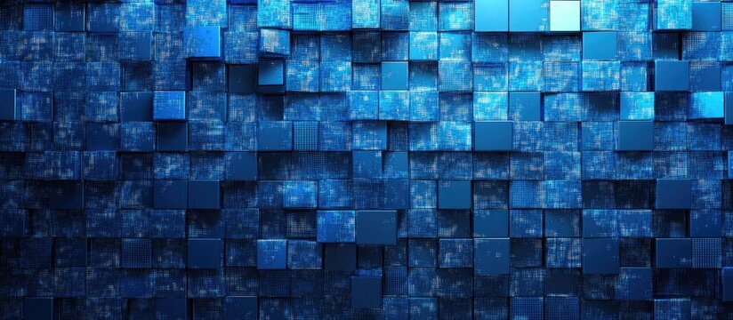Abstract blue mosaic background with a technology theme Digital squares in blue tones Bright pixelated grid design 3D rendering and illustration