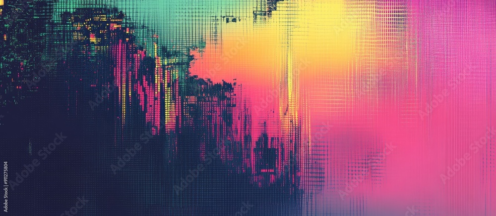 Poster abstract glitch effect background with pixelated texture and digital distortion