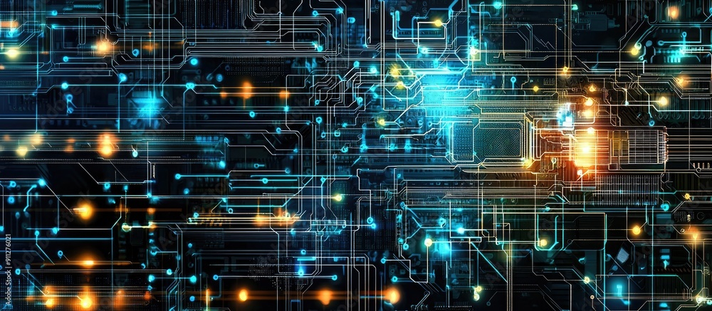 Aufkleber abstract technology background featuring a circuit board network connections and communication compo