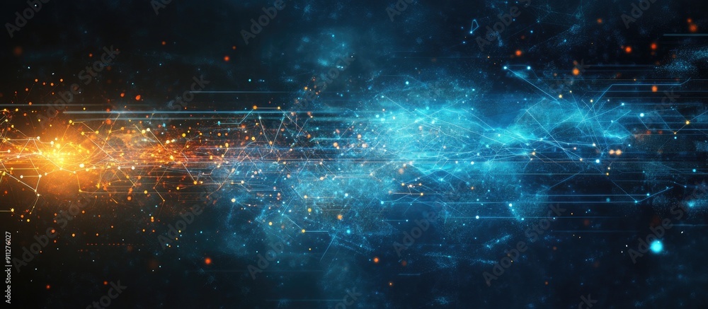 Poster abstract technology background featuring scientific elements highlighting concepts of networking and
