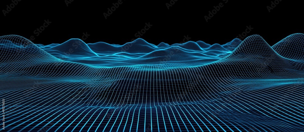 Aufkleber abstract technology wireframe landscape with perspective grid and digital space featuring a blue mes