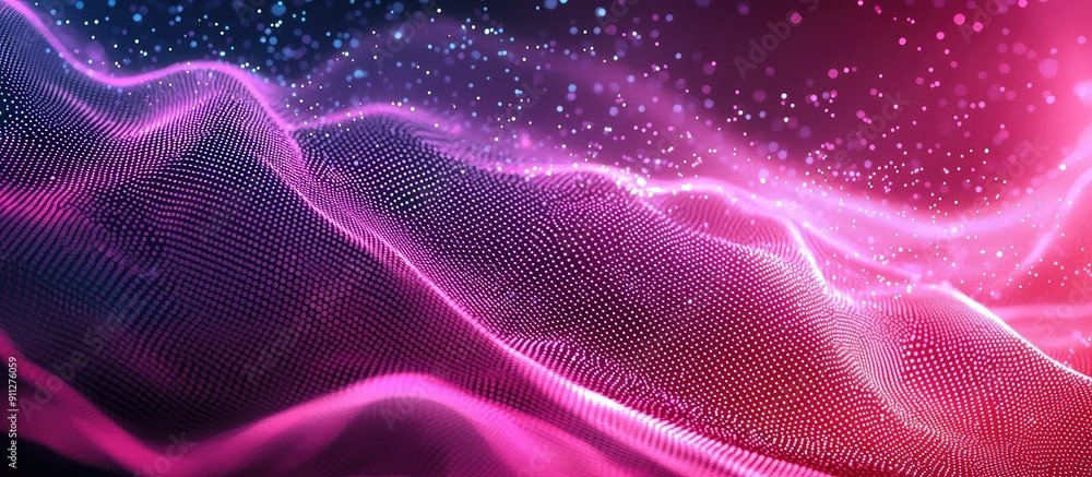 Aufkleber abstract technology background with wave patterns and falling particles halftone dot design and moti