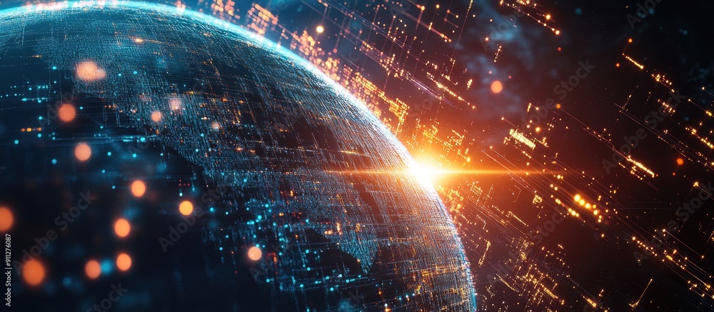 Poster ai driven global connectivity digital world globe concept with data transfer and cyber technology in