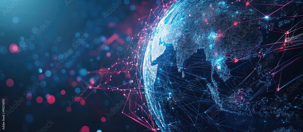 Poster ai driven global connectivity digital world globe concept with data transfer and cyber technology in
