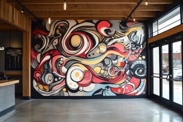 Illustrations of Collaborative mural featuring a mix of organic and mechanical forms, with different artists contributing, Multiple Artist Campaigns, Organic Machine