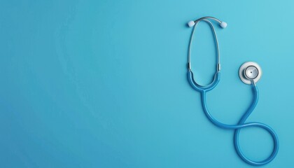 Blue Stethoscope Resting on a Bright Blue Background During Medical Examination