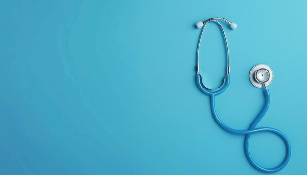 Blue Stethoscope Resting on a Bright Blue Background During Medical Examination