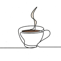 Cup of coffee a, Hot beverage. Continuous line drawing.