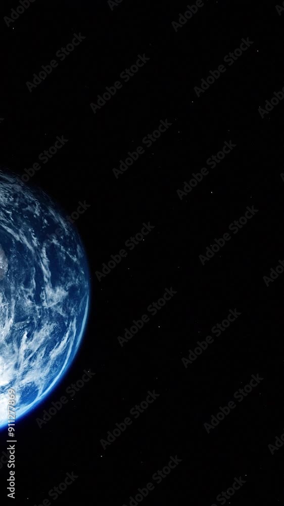 Wall mural view of half of planet earth spinning in space until it disappears. vertical animation