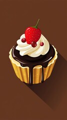 Delicious Cupcake with Strawberry and Chocolate Drizzle
