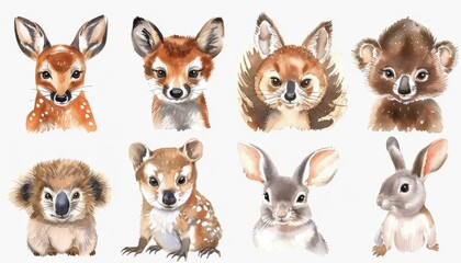 Charming Collection of Illustrated Forest Animals in Various Poses and Expressions