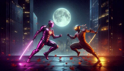 Knight and Ninja engage in fighting.