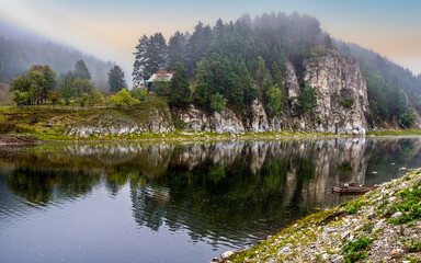 Fototapeta premium village house on the banks of the Belaya River in the Southern Urals of the Republic of Bashkortostan