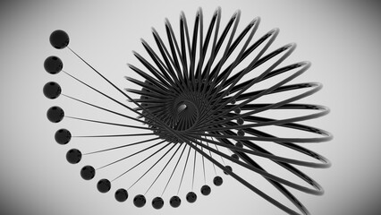 A black and white spiral abstraction of curves. 3d render