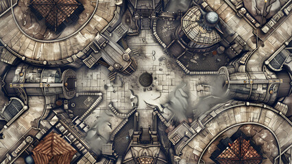 Obraz premium Castle Battle Map for RPG, Map for Dungeons and Dragons, DnD Map, Tabletop Role-Playing Games, Adventure Game Background, Top-Down View