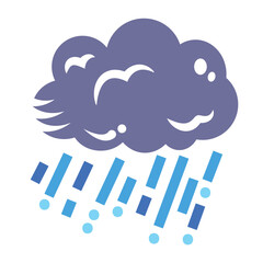 Gray rainy cloud colorful icon illustration isolated on square white background. Simple flat outlined cartoon art styled drawing.