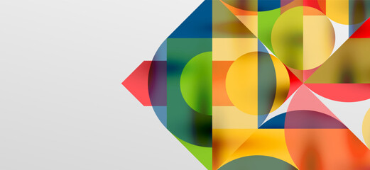 Circles and shadows. Colorful round elements with triangles, semi circles and other shapes. Vector Illustration For Wallpaper, Banner, Background, Card, Book Illustration, landing page