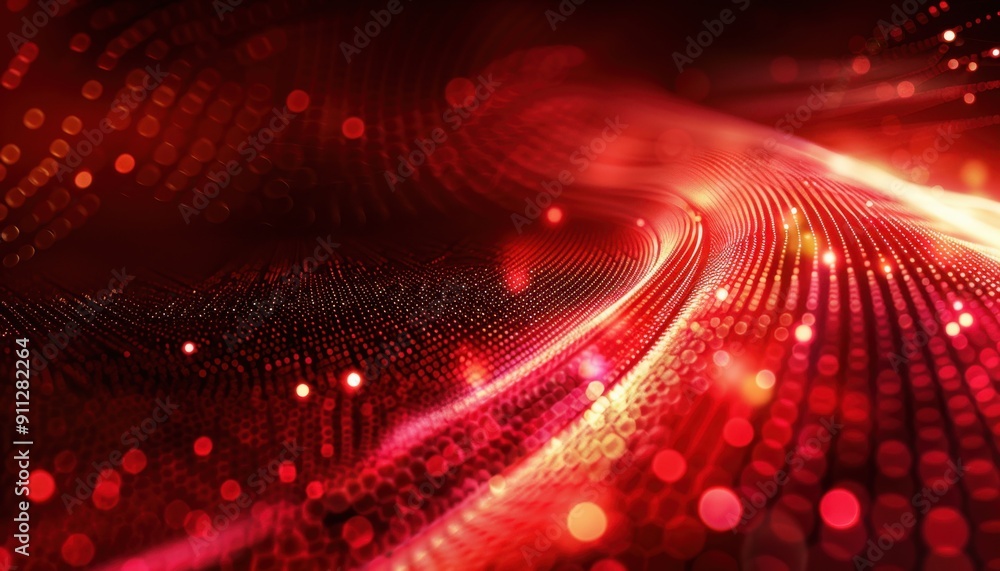 Aufkleber vibrant red abstract background with glowing dots and wavy patterns at night