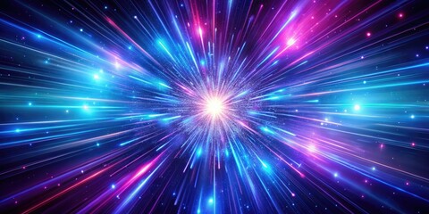 Fototapeta premium Abstract background in blue and purple neon glow colors representing the speed of light in a galaxy explosion, cosmic, universe