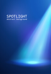Blue Spotlight with rays on stage for your design. Colorful light.