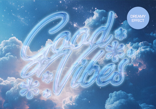 Blue Dreamy Glass Text Effect Mockup With Generative AI