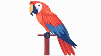 Fototapeta premium Parrot on a perch, minimalist and clean design, 2D vector illustration, basic and plain colors, smooth lines, uncomplicated and elegant background