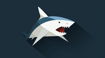 Minimalist and clean 2D vector art of a shark with sharp teeth, emphasizing simplicity and basic design, perfect for a modern, plain aesthetic