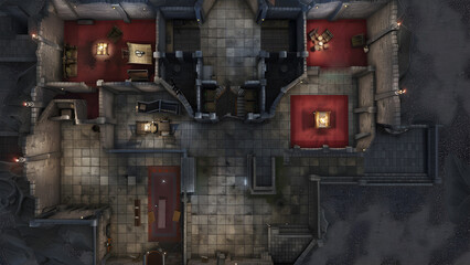 Castle Battle Map for RPGs, Dungeons & Dragons, Tabletop Role-Playing Games, Adventure Game Background, Top-Down View
