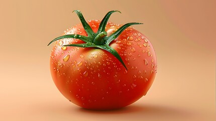 Fresh red tomato with water droplets on peach background