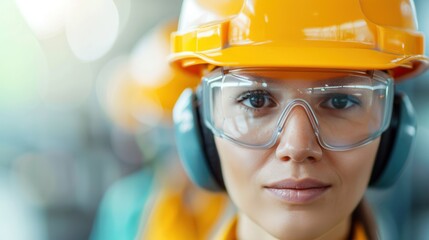 A team of workers, wearing ear protection and safety gear, assembling machinery on a production line