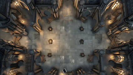 Fototapeta premium Castle Battle Map for RPGs, Dungeons & Dragons, Tabletop Role-Playing Games, Adventure Game Background, Top-Down View