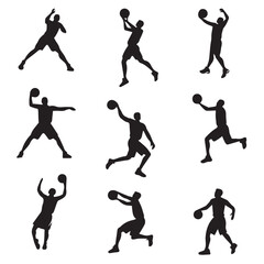 Vector set of a man playing Basketball