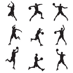 Vector set of a man playing Basketball