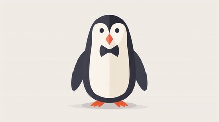 Fototapeta premium Minimalist 2D vector of a penguin in a bow tie, straightforward and clean design, plain background