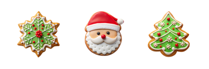Christmas gingerbreads santa, tree, snowflake isolated background