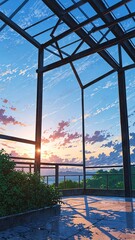 3d conservatory sun sky background anime illustration cartoon design 25
