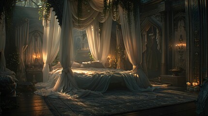 Enchanted Canopy Bed in a Gothic Chamber