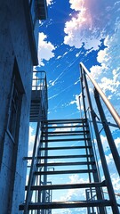 3d stairway sun sky background anime illustration cartoon design 85