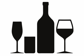 silhouette of wine glass with splash, wine glass set, Various wine bottle vector, silhouette, Wine glass icon with wine. Isolated sign glass of wine on light brown background. Vector illustration.