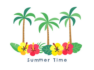 ヤシとハイビスカスのイラスト