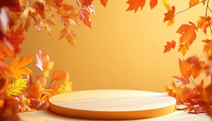 Fall Harvest Podium with Autumn Leaves for Thanksgiving Celebration Thanksgiving