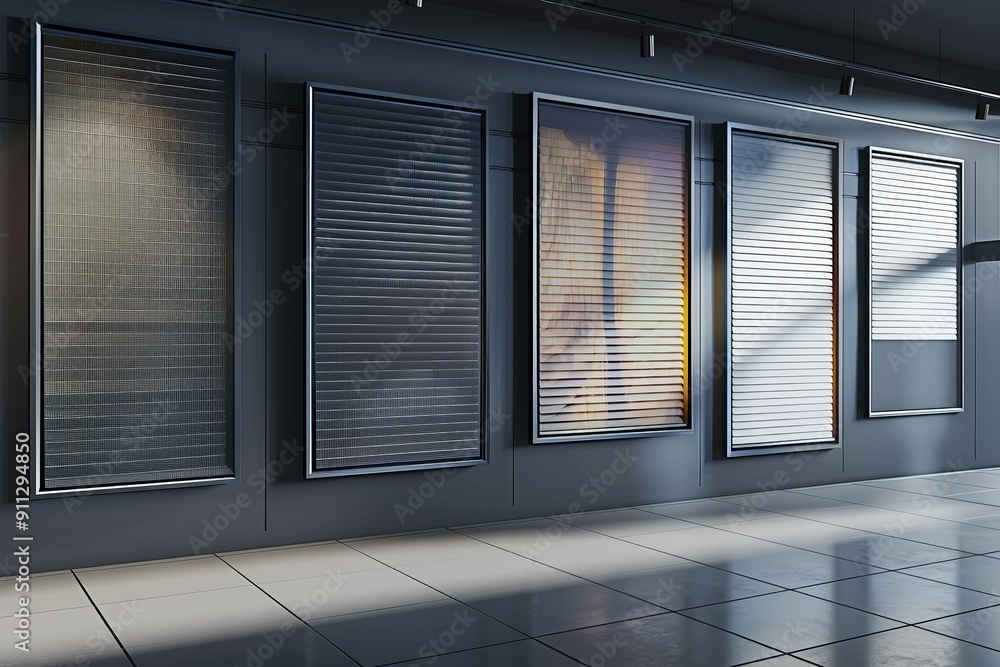 Aufkleber the image features a high-resolution, sharp-focus 3d rendering of a gallery wall with dark gray line
