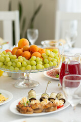 Wedding banquet in restaurant, covered round table for guests