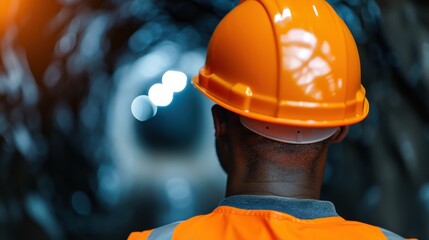 A worker in a reflective vest and hard hat, performing inspections inside a confined space
