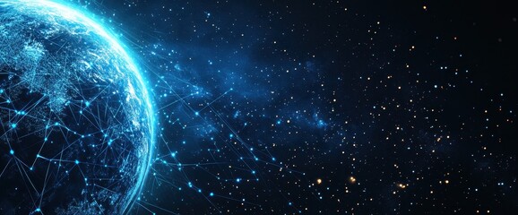 Obraz premium Integration of smart city technology and Internet of Things, showcasing wireless networks and data connections on a panorama background